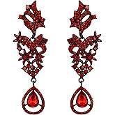 EVER FAITH Statement Dangle Earrings for Women, Costume Wedding Party Jewelry Art Deco Rhinestone Flower Teardrop Boho Chandelier Long Earring