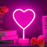 BHCLIGHT Pink Heart Neon Sign, Valentines Day LED Neon Light Battery Operated or USB Powered Valentines Pink Heart Lights, Table Lamp for Galentines Day Decorations, Wedding, Gifts for Women, Lover
