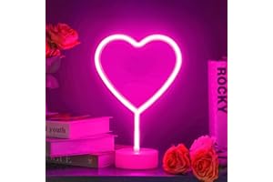 BHCLIGHT Pink Heart Neon Sign, Mother's Day LED Neon Light Battery Operated or USB Powered Valentines Lights, Table Lamp for Galentines Day Decorations Girl's Room Dorm Wedding Anniversary Birthday Home Decor