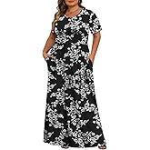 Tencede Womens Plus Size Maxi Dresses Summer 2026 Casual Short Sleeve with Pockets Long Dress 1X-5X
