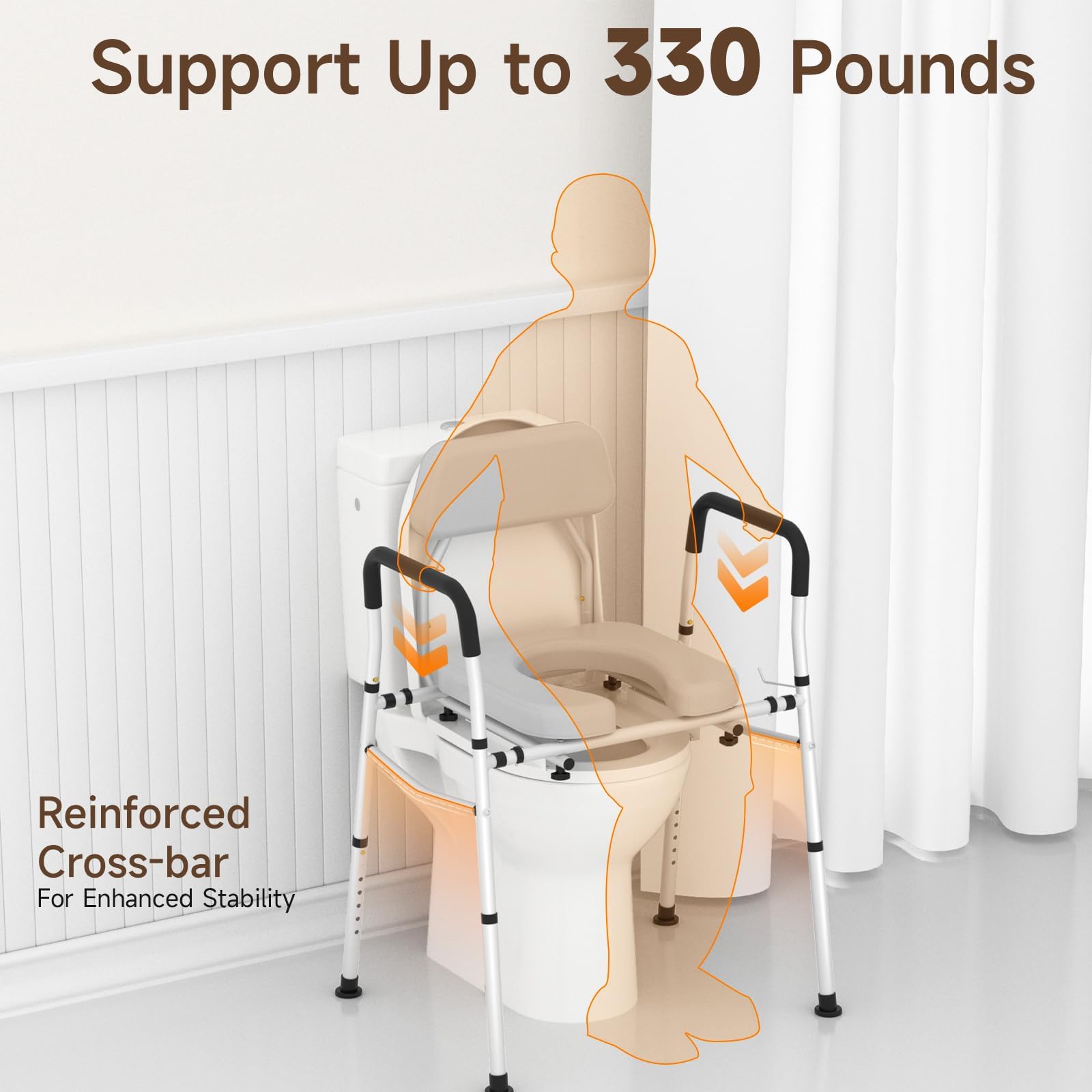 WAYES Bedside Commode Chair for Seniors - 2-in-1 Bedside Toilet and Raised Toilet Seat, Up to 330 Lbs, Adjustable Height & Width