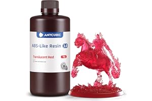 ANYCUBIC 3D Printer Resin, ABS-Like 3.0 Resin for 8K/14K/16K 3D Printing, Strong Strength, High Precision, Low Odor, Wide Compatibility for All LCD Resin 3D Printers (Clear Red, 1kg)