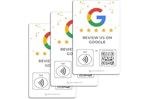 ONE TAP ONLY NFC Business Review Cards 3 Pack – Contactless Smart Tap & QR Code – Compatible with Google Review System – Reusable Feedback Tool for Shops, Restaurants, Local Business – Works with All Phones