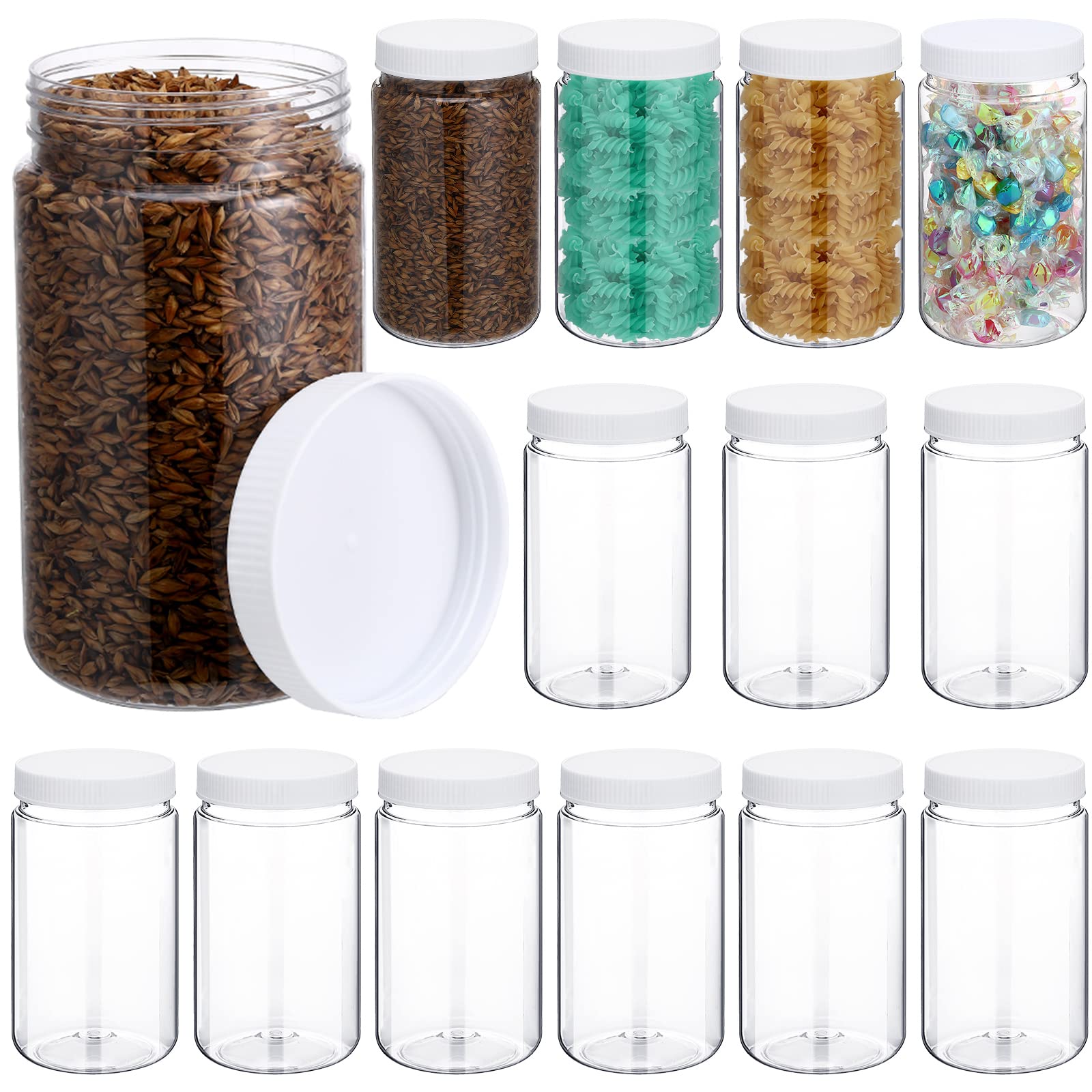 Photo 1 of 15 Pack 32 oz Plastic Jars with Lids Clear Mason Jars Large Storage Container Wide Mouth Empty Bulk for Home Food Candy Organizing Kitchen(White)