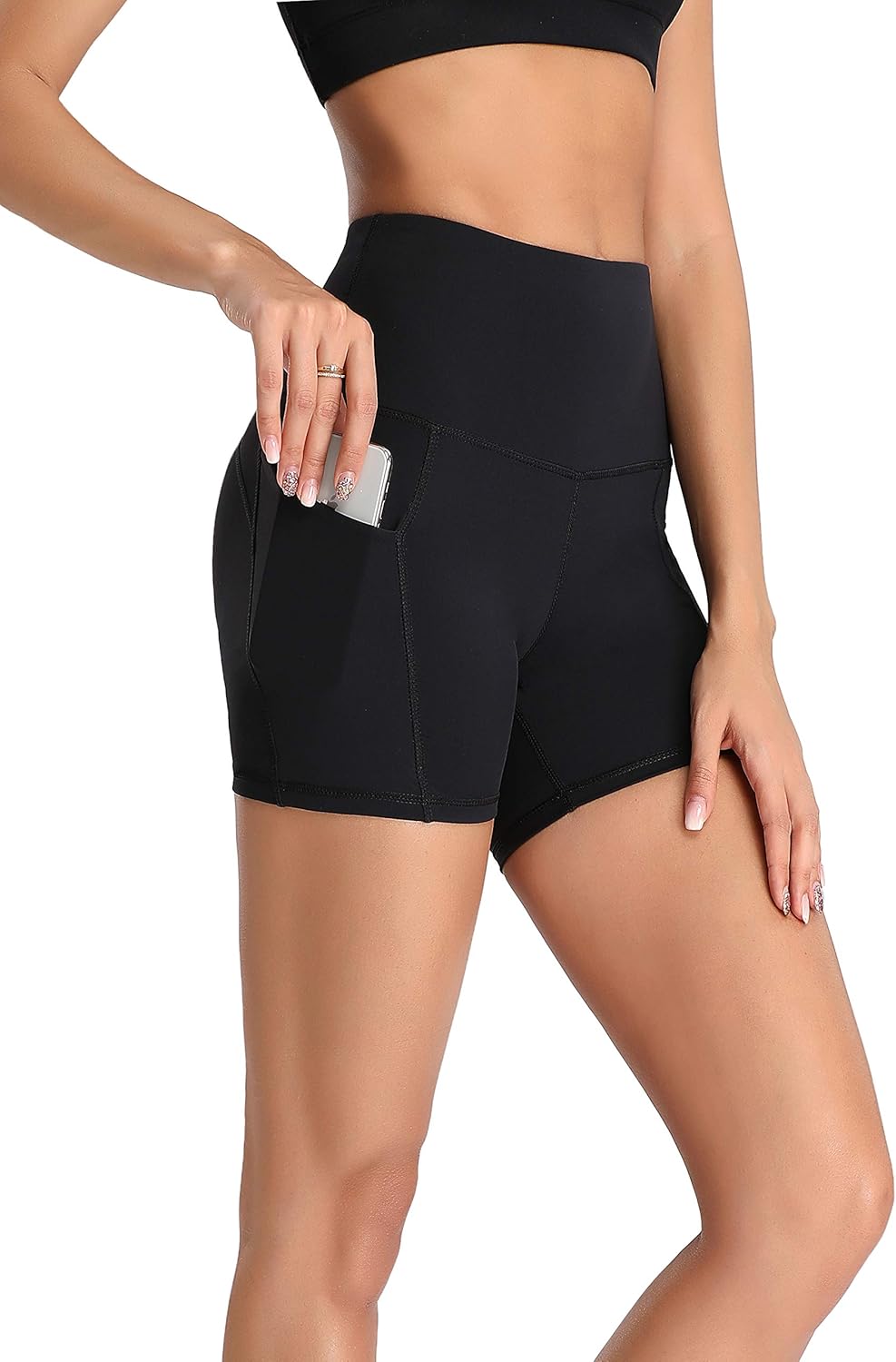 Oalka Women's Short Yoga Side Pockets High Waist Workout Running Sports Shorts 4": Clothing