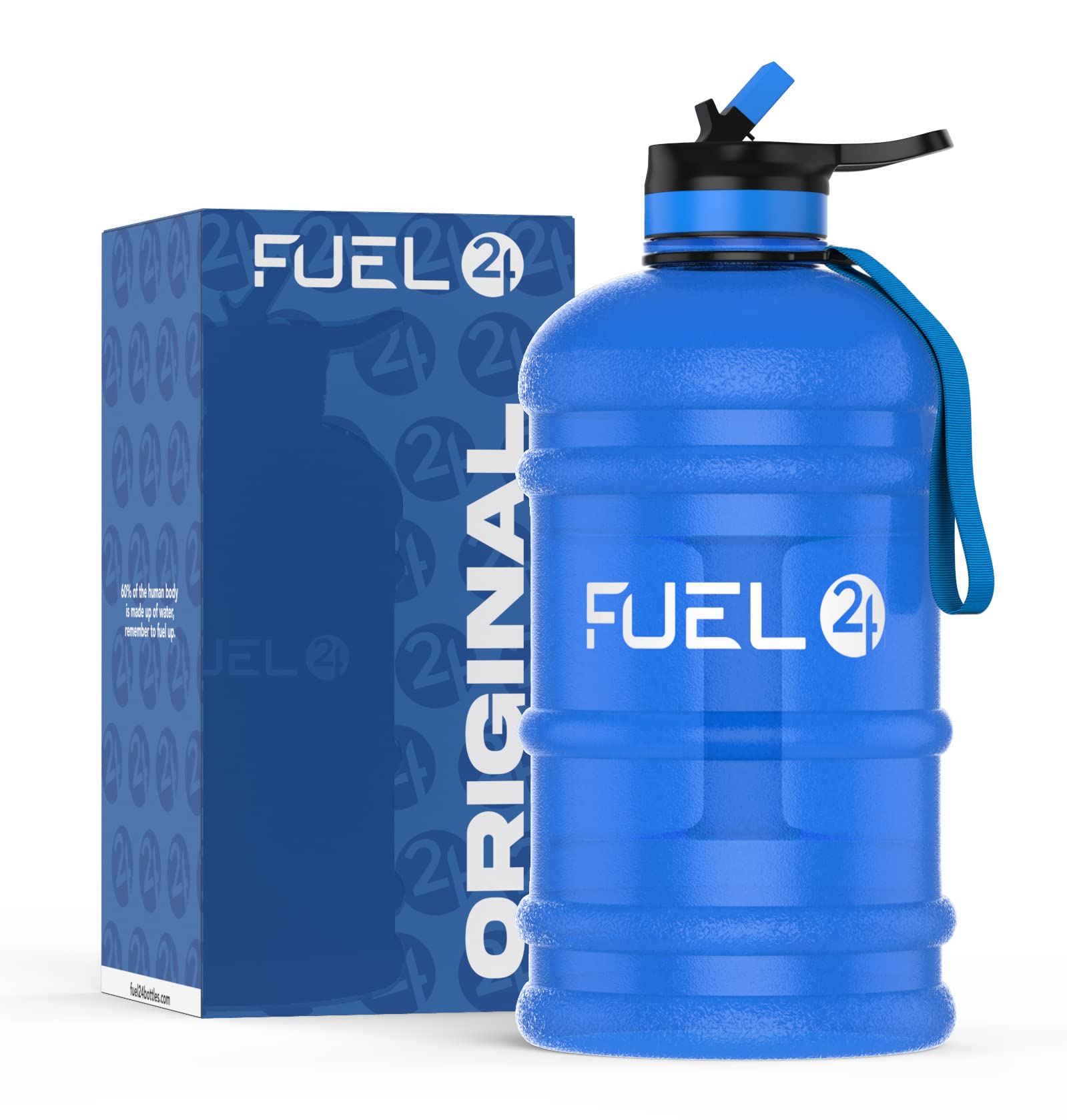 Fuel24 Jug - 2.2 Litre Water Bottle - Extra Strong Flex Material - Drop Proof, Pop or Straw Cap Options - 2.2L Large Gym Sports Bottle, BPA FREE