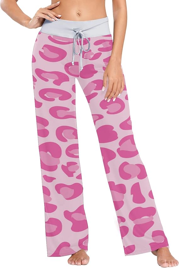 Wide Leg Pajama Pants for Women Beautiful Pink Leopard Skin Womens Holiday Pajama Pants Suitable 