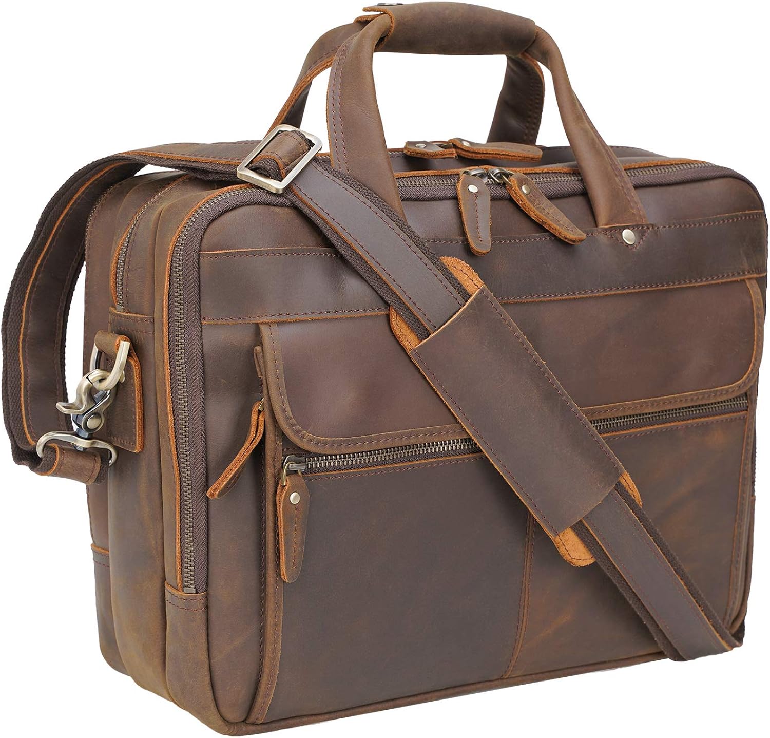 Texbo Retro Italian Leather Briefcase for Men 15.6" Laptop Messenger Bag Attaché Case Fit Business Travel