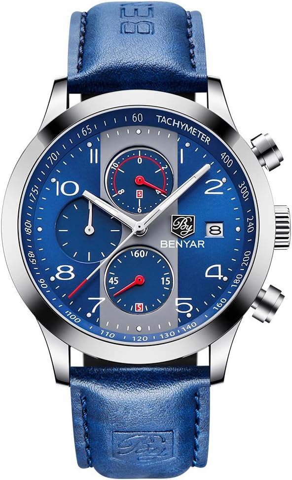 BENYAR Classic Fashion Chronograph Quartz Watch Waterproof Casual Sport Leather Band Watches