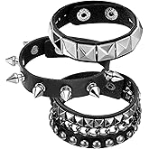 Bremorou Spiked Bracelet Set 3 Piece Punk Rock Studded Leather Cuff Bracelets Goth Jewelry Accessories For Cool Rocker Skater Biker Men & Women Adjustable Black Studded Arm Bands Wristband