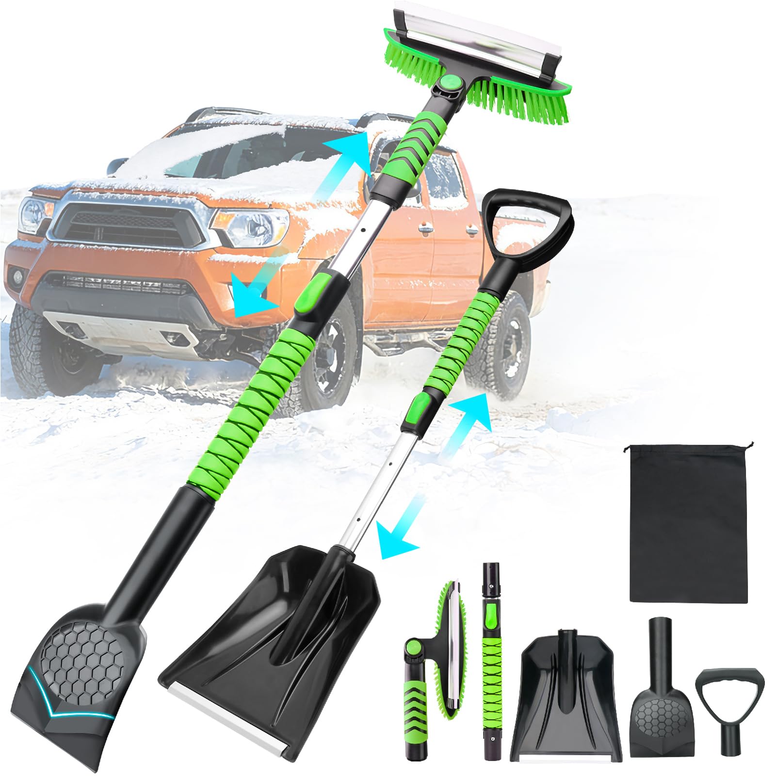 Photo 1 of ****missing extendable aluminum tube****
43.3'' Snow Shovel & Snow Brush with Ice Scrapers for Car Windshield,5-in-1 Extendable Thicken Aluminum Tube,180° Pivoting Brush Head & Foam Grip for Christmas, Cars, Trucks, SUVs, Vehicle?Green