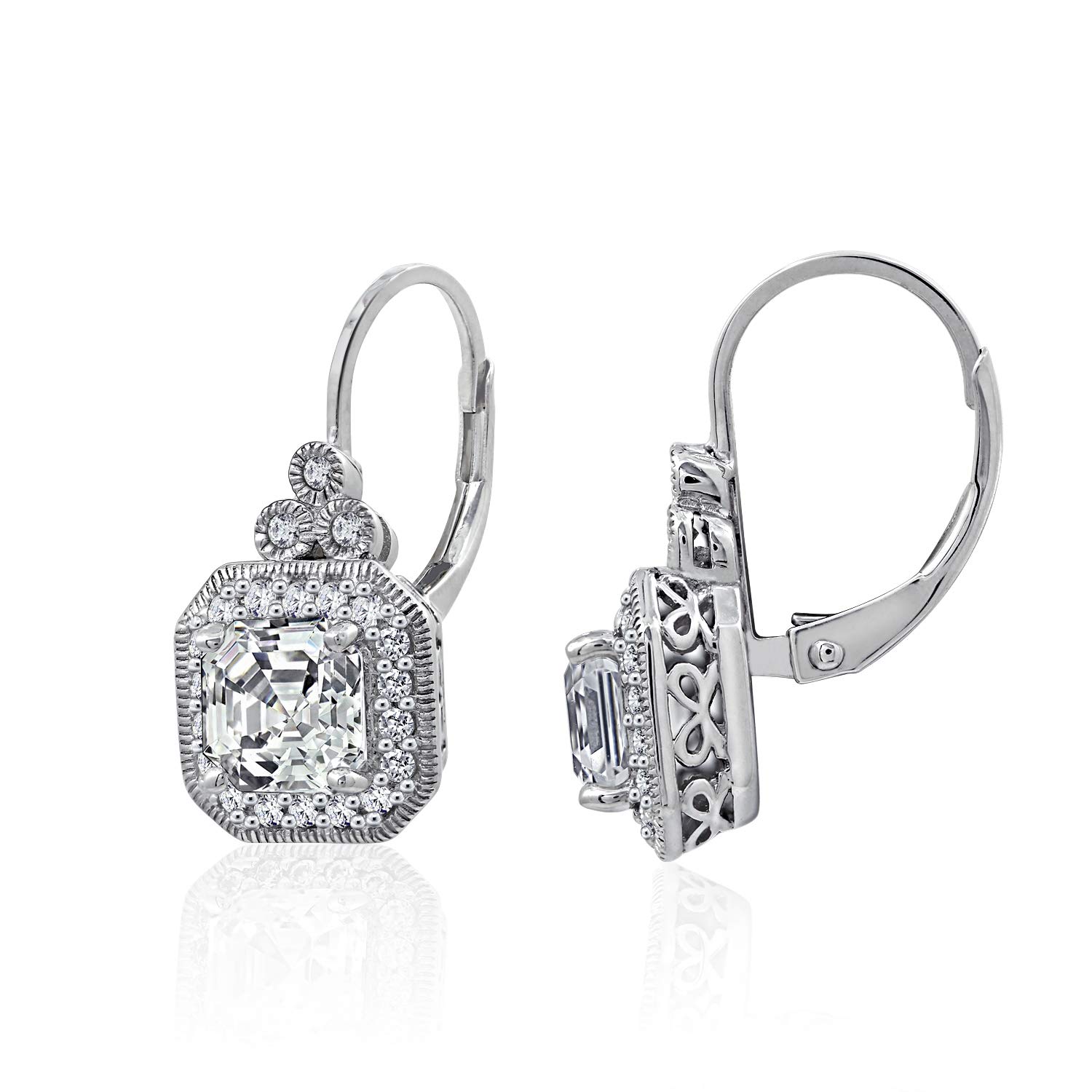 Photo 1 of Amazon Essentials Platinum-Plated Sterling Silver Infinite Elements Cubic Zirconia Asscher-Cut Antique Drop Earrings (previously Amazon Collection)