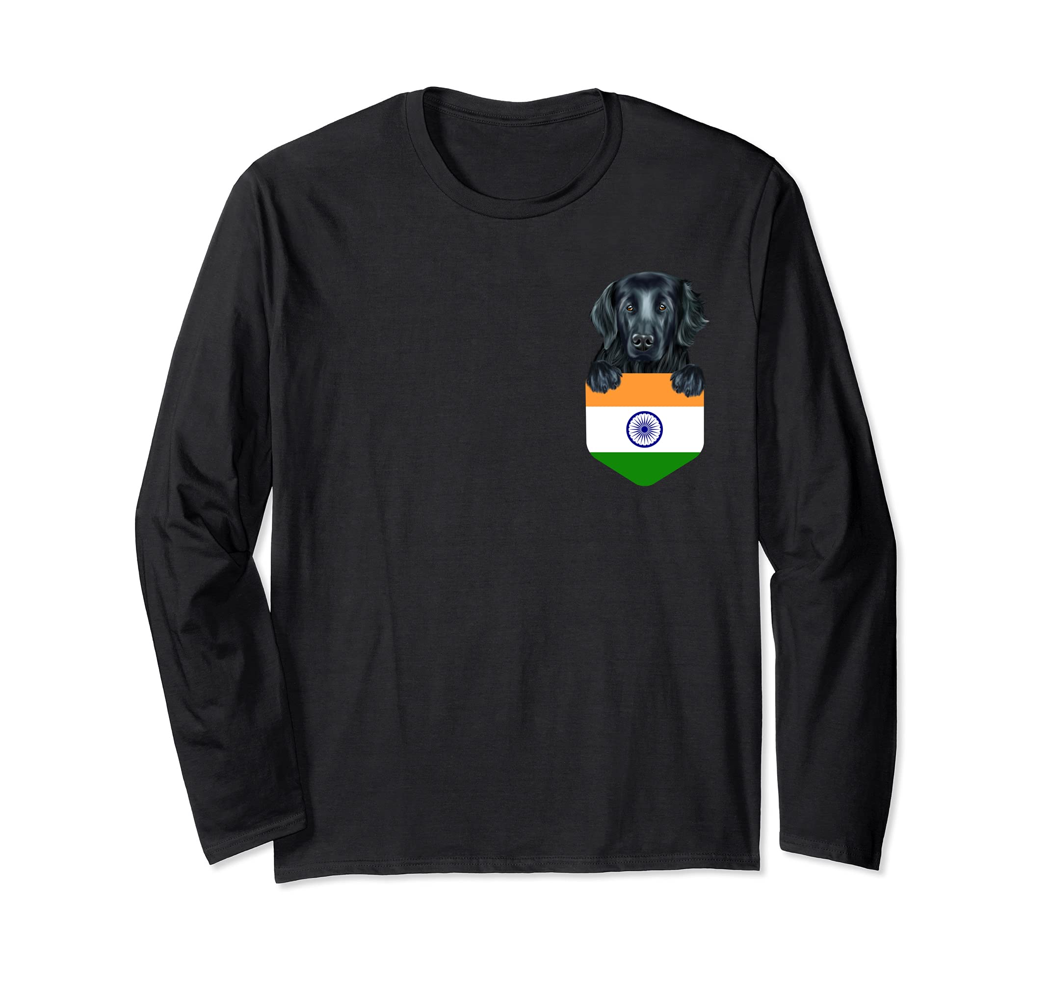 India Flag Flat-Coated Retriever Dog In Pocket Long Sleeve T-Shirt