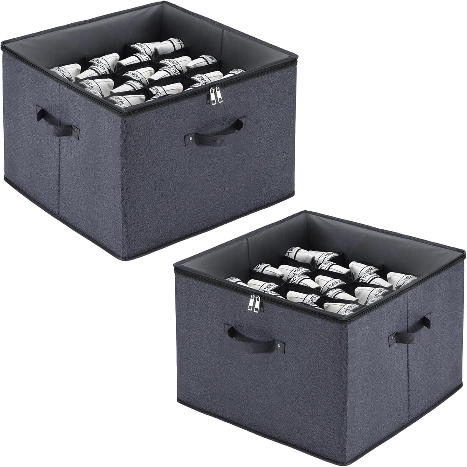 2 Pack Closet Shoe Organizer Box Fits 32 Pairs, Fabric Shoe Storage Box Bins Cubes with Clear Cover, Space Saving Shoes Holder for Shoes, Sneakers, Sandal and High Heeled (Grey)