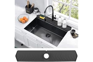 HIGHYDROLED 30 inch Kitchen Splash Guard for Sink, Silicone Kitchen Sink Faucet Mat, Sink Splash Guard Behind Faucet, Drip Protector Splash Countertop, Faucet Handle Drip Catcher Tray for Kitchen, Bathroom(Black)