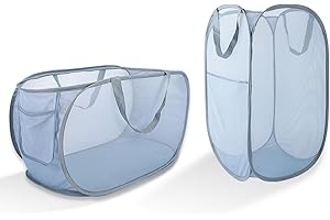 NAIRSNOW Collapsible Laundry Basket 2 pack, Mesh Pop Up Laundry Hampers with Pocket, Anti-tear, Light Breathable, Odor-free, Fold Compact, Large Hold Portable Travel Laundry Bag for Home Bin, Grey. H+V