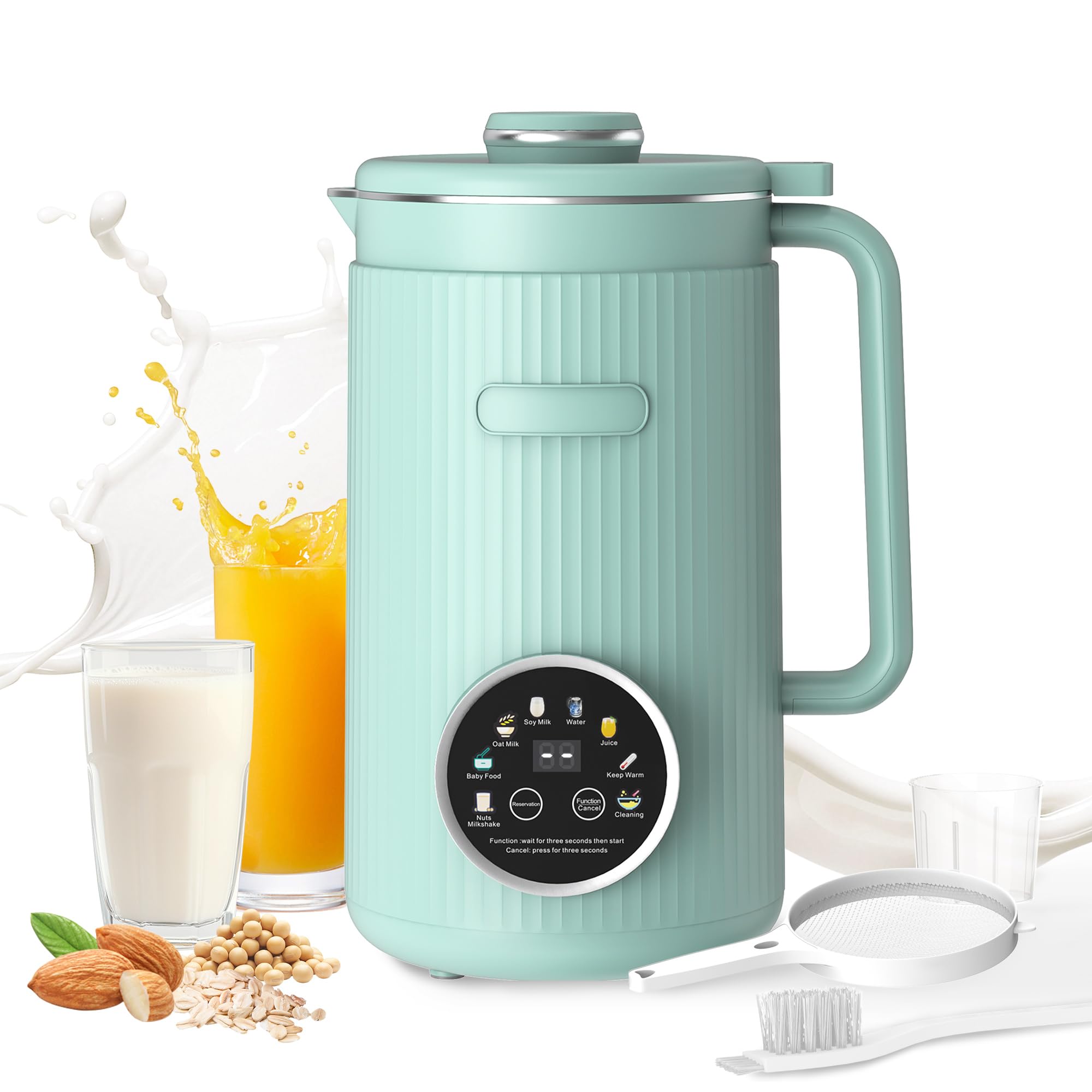 Photo 1 of ANHANE 35oz Soy Milk Maker Machine: 8-in-1 Nut Milk Maker for Oat Milk, Vegan Drinks, Baby Food Blender - Plant-Based Milk Machine with Stainless Steel, LED Touch, Auto Shutoff (Green)