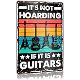 Rustic Guitar Metal Decor Sign for Home Music Band Room Bar Studio Bedroom Office, Funny Guitar Lover Player Decorations Gifts for Women Men Music Lover, 12 X 8 Inches, It's Not Hoarding