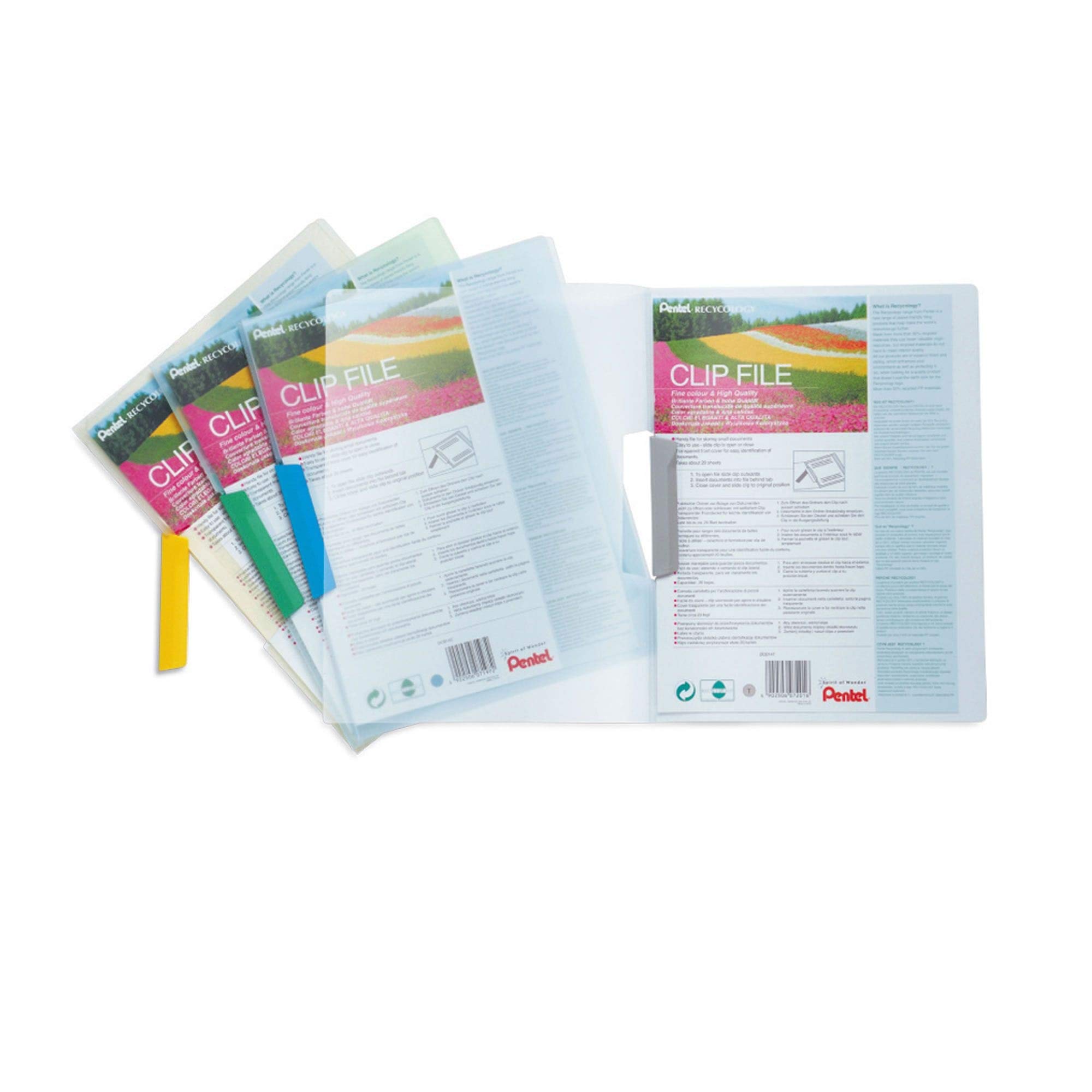 Pentel Recycology Clip File - Assorted, Pack of 10, DCB14/MIX