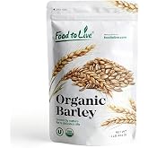 Food to Live Organic Whole Unhulled Barley, 1 Pound - Premium Quality Seeds with Husk Intact. 100% Natural, High in Fiber. Kosher Grain.