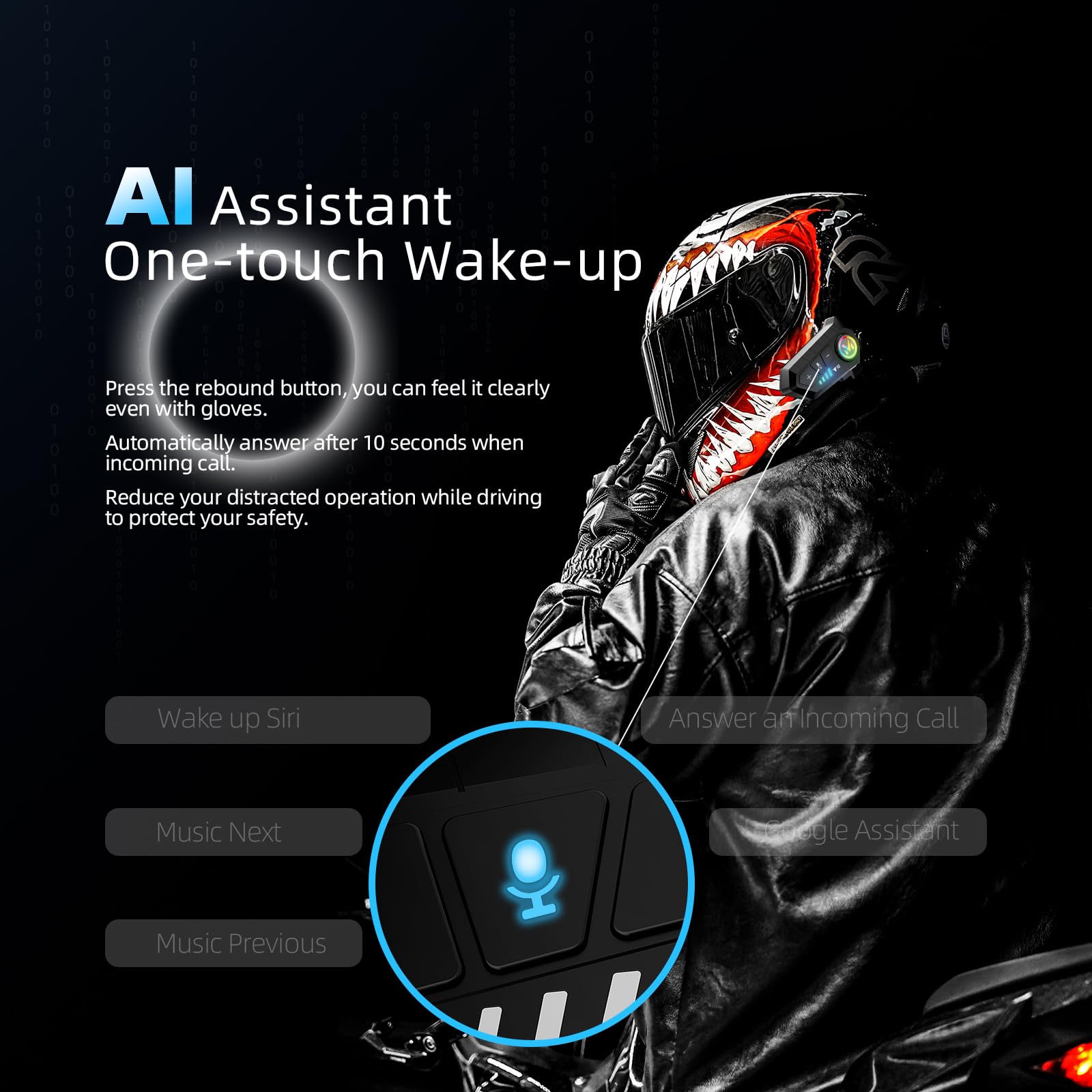 Motorcycle Helmet Bluetooth Speakers, IPX6 Intelligent Noise Bluetooth 5.3 Helmet Headset, HiFi Sound Helmets Headphones with Mircrophone for All Helmets, Automatic Answer/Music Control/Wake up Siri