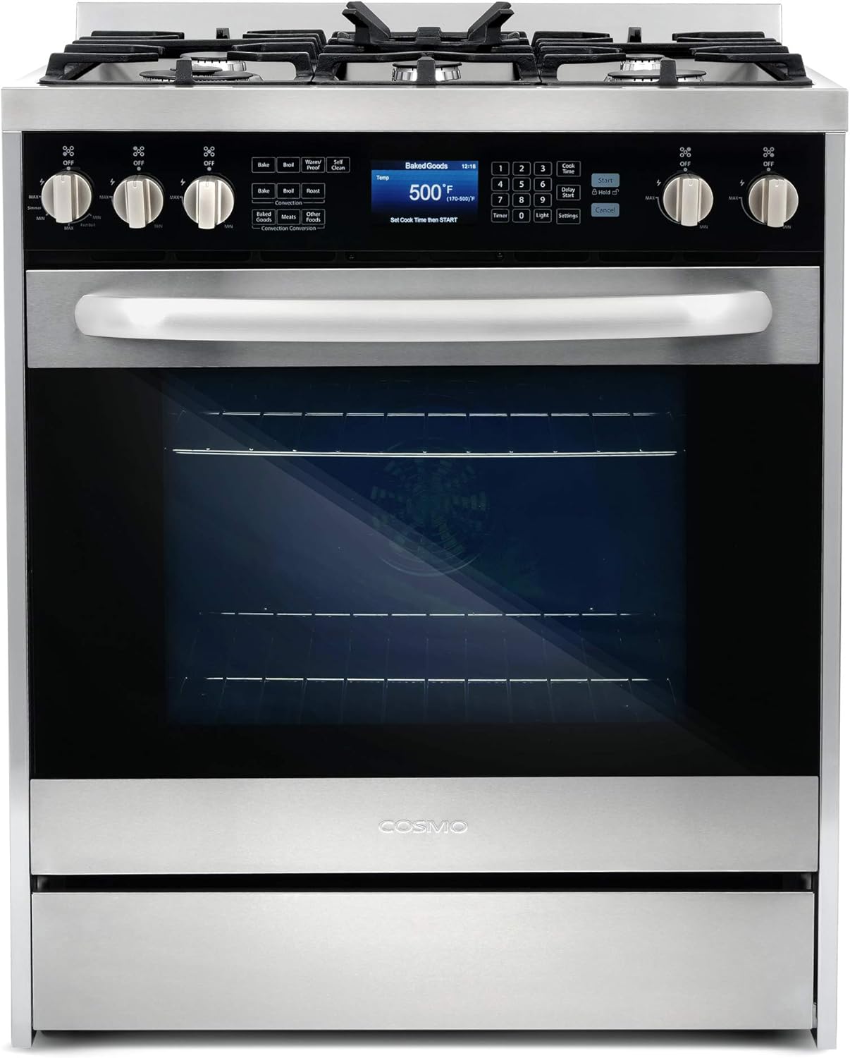 Cosmo COS-305DFSC Commercial-Style 30 in. 5 cu. ft. Single Dual Fuel Range with 7 Function Convection Oven in Stainless Steel