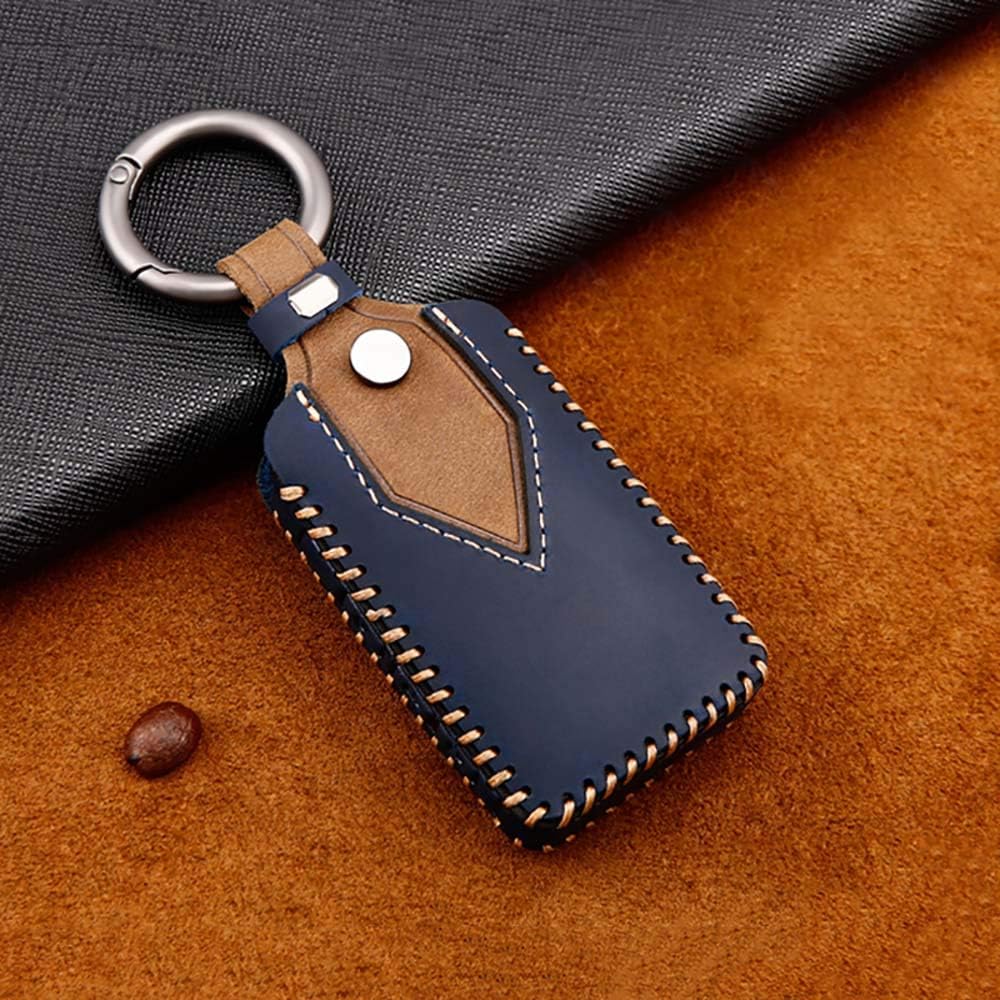 ontto for Mazda 3 Alexa 2019 2020 Key Cover Leather Key Fob Cover Holder Protector for Mazda 3 CX-30 CX-5 CX-9 Mazda 3 Sedan 2019 2020 3-Button Remote Car Key Case Keyring Blue - Image 3