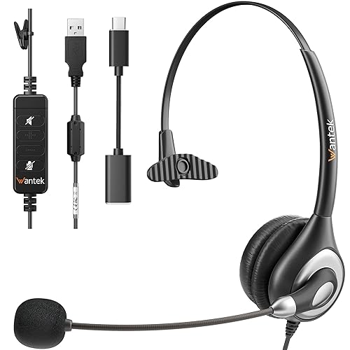 Wantek Office Phone Headset,Headset USB/Type C for iPhone