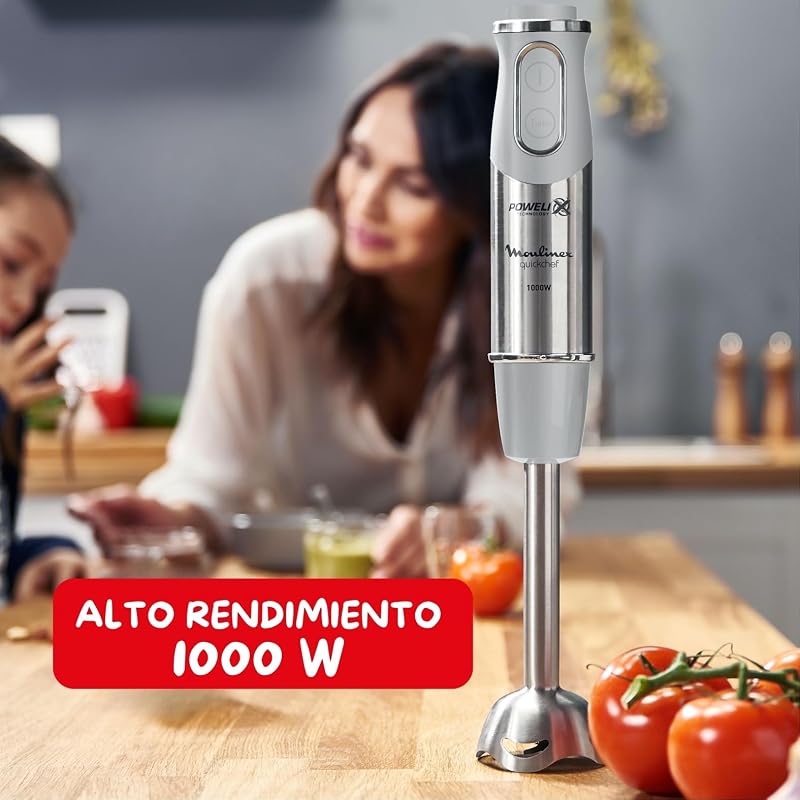 Quickchef, Liquidificador manual + Espátula, Pé de metal, 1000 W, 10 velocidades, Lâminas Powelix, picador de 500 ml, copo medidor de 800 ml, DD655DES Cinza