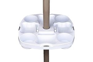 Myard PayandPack Umbrella Table Tray 15 Inches for Beach, Patio, Garden, Swimming Pool with 4 Drink Holders, 4 Snack Compartments, 4 Sunglasses Holes, 4 Phone Slots (White)