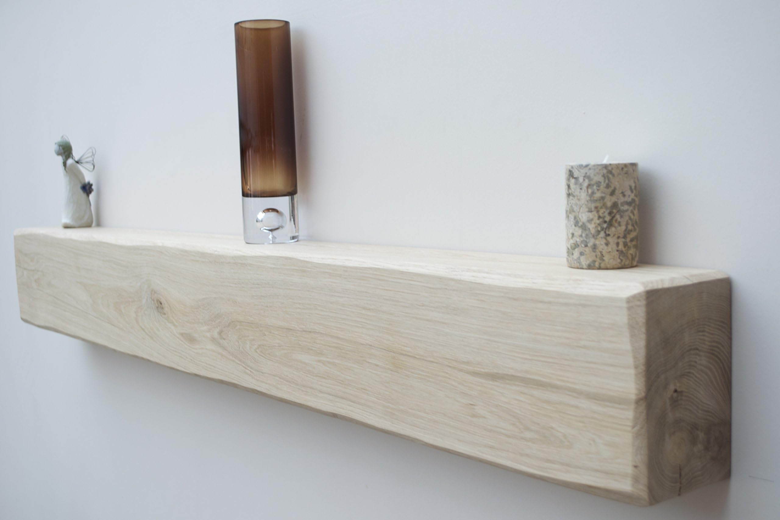 4in x 6in Rustic Solid Oak Mantle Beam Floating Shelf-Clear Wax-90cm