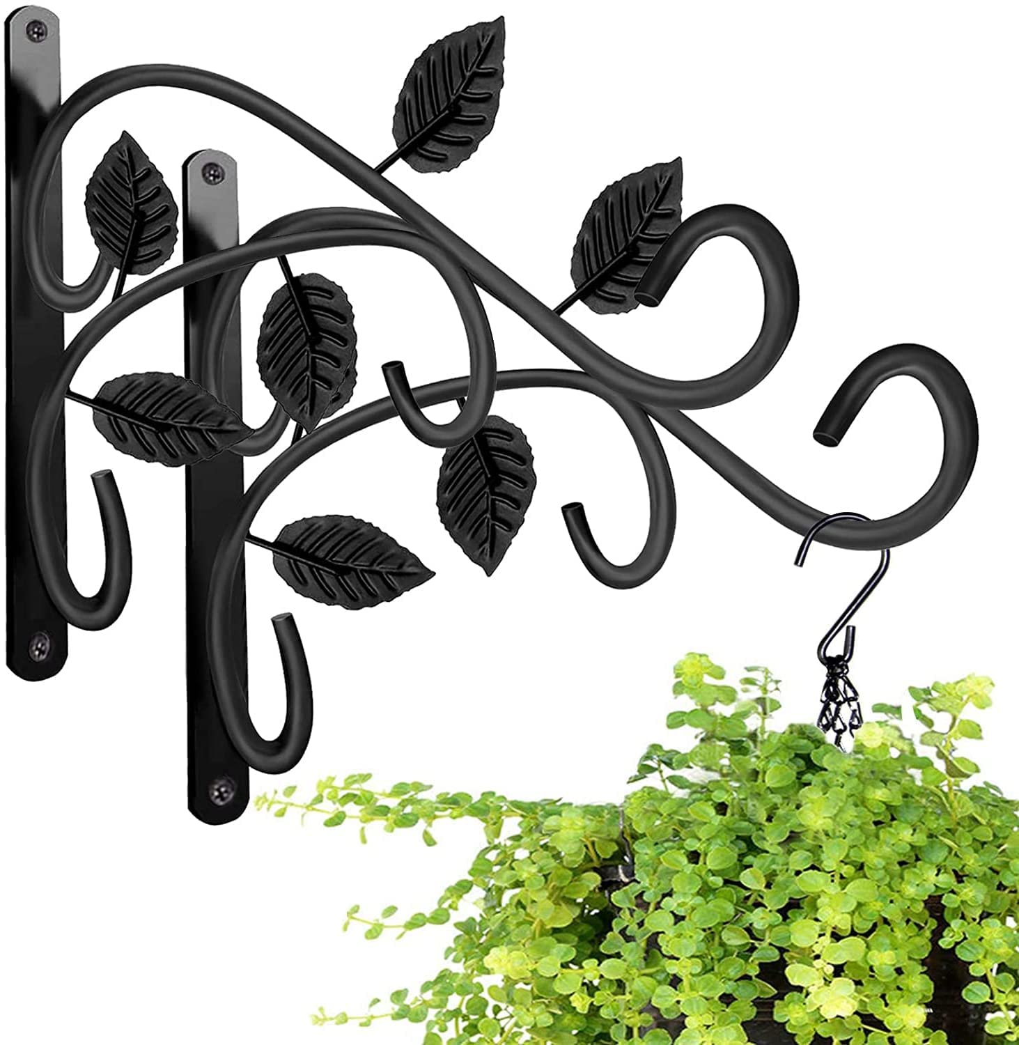BNGGOGO Hanging Plant Bracket, 12 Inch Wall Mount, Rust-Resistant Metal Plant Hanger for Flowers, Lanterns, Bird Feeders, Wind Chimes (2 Pcs)