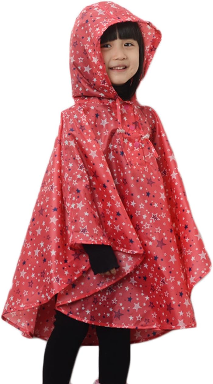 Comfysail Kids Star Hooded Rain Poncho Coat Waterproof Raincoat with Easy Carry Pouch Boys Girls