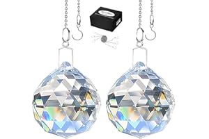 MerryNine 2 Pack Crystal Ball Prism Sun Shine Catcher Rainbow Pendants Maker, Hanging Crystals Prisms for Windows, for Feng Shui, for Gift (Clear) (50mm/2.0")