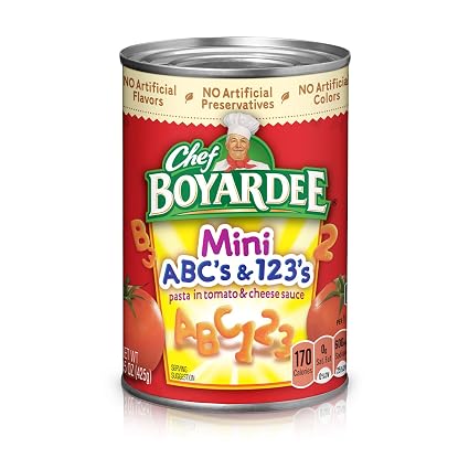 Chef boyardee pasta abc's&123's in tomato&Cheese sauce 15oz (064144041664)