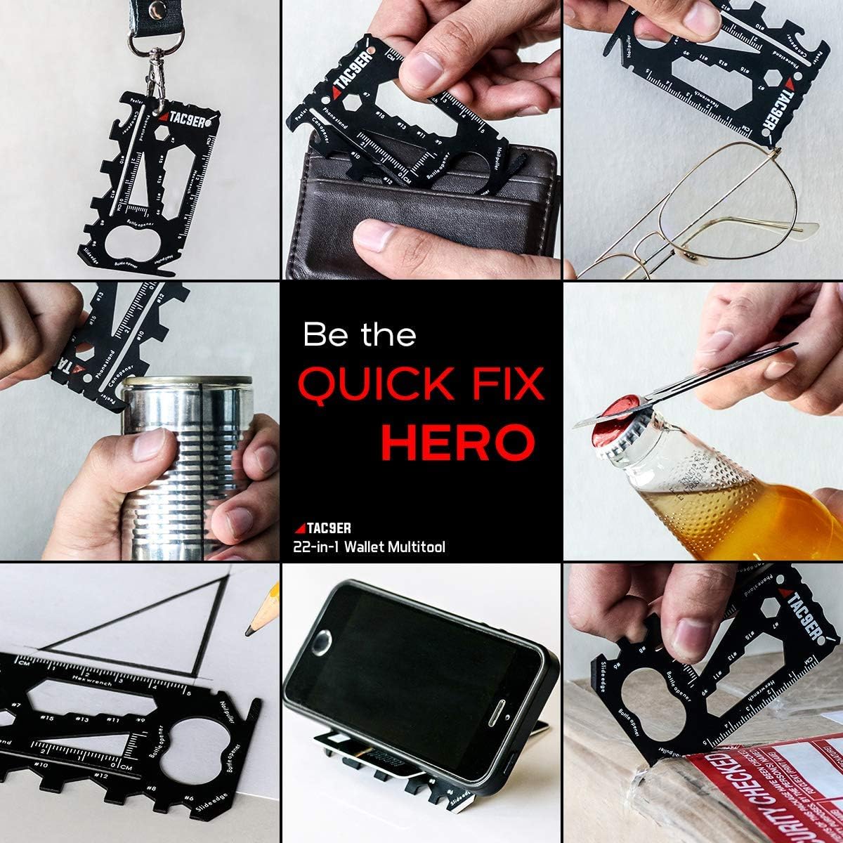 TAC9ER 22-in-1 Wallet Multitool Credit Card Sized Survival Tool Fits in a Pocket EDC Rescue Gear for Quick Fixes - - 