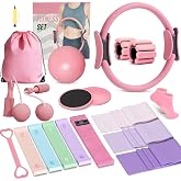 Pink 20-Piece Home Pilates Set with Ring, Ball, Rope, Bands,Weights, Slider | 9 Level Bands, Home Workouts &amp; Travel, Full-Body Toning &amp; Balance, for Starter or Postpartum Recovery, Core Toning, All-in-1
