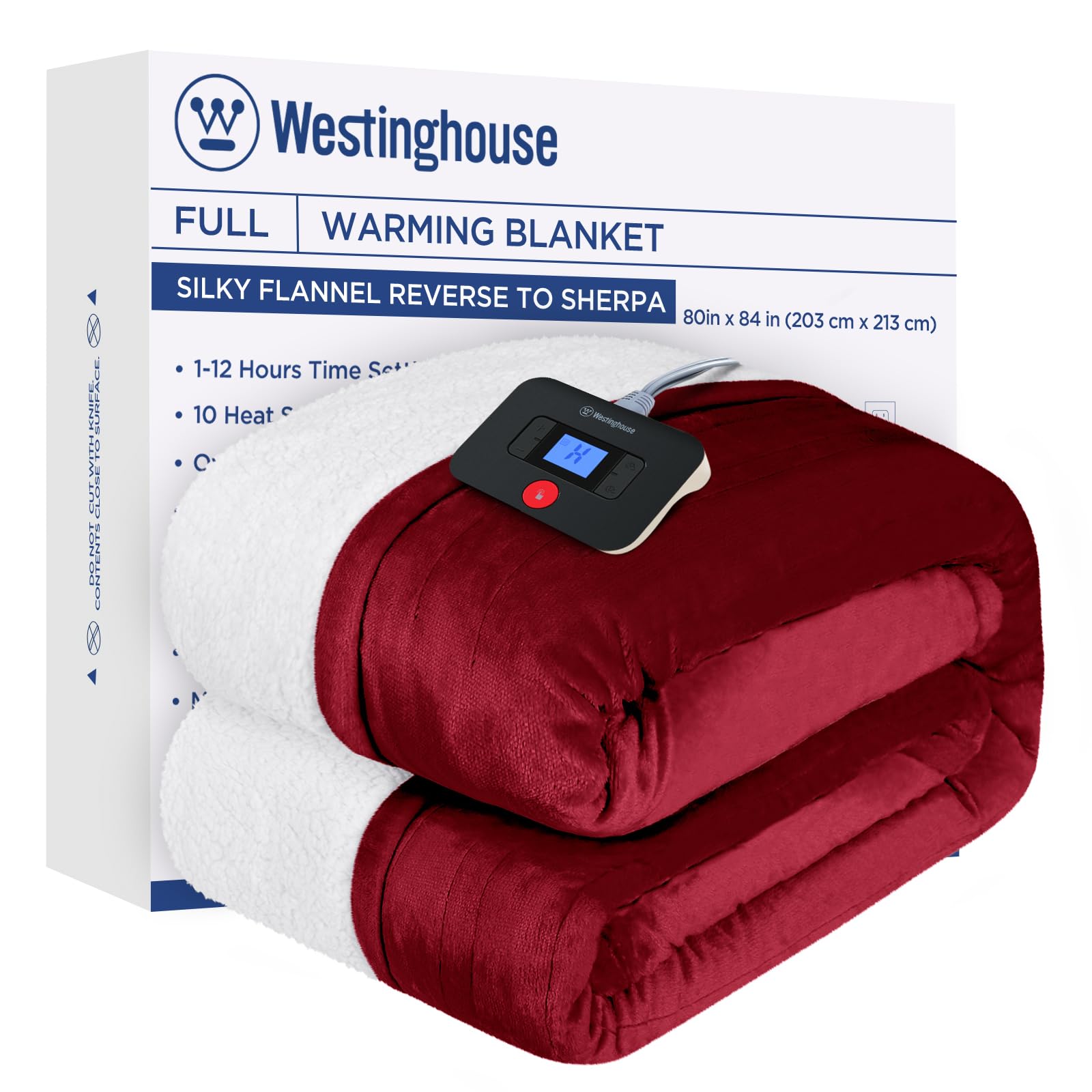 Photo 1 of *****DARK GREY COLOR****** Westinghouse Electric Blanket Full, Heated Blanket Full Size with 10 Heating Levels and 1 to 12 Hours Heating Time Settings, Flannel to Sherpa Reversible, Machine Washable (80" x 84", Red)