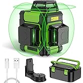 Huepar Laser Level 360 Self Leveling, Rechargeable Green Laser 3x360° Cross Line Lazer Leveler 3D Level Laser Tool for Construction and Picture Hanging, Strong Magnetic Bracket&Hard Carry Case -HM03CG