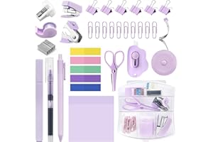YUMOONI Mini Office Supply Kit, Mini Stapler with Staples and Tape Dispenser Set, Mini Stationary Kit Includes Sticky Notes Index Tabs Highlighters Gel Pens for Office & School Supplies (Purple)