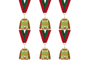 LZHZH 6-Pack Christmas Ugly Sweater Medals with Ribbons - Funniest Christmas Award Party Supplies for Contest, 1st 2nd 3rd Prize, Holiday Trophy, Tree Ornament Gift