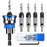 Countersink Drill Bit Set with Depth Stop Collar for Woodworking | Adjustable Four-Flute HCS Cutters Drill Bits,4 Size Choices,Ideal Pilot Tool for Wood, Plywood, MDF &amp; Plastic