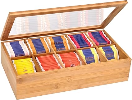 Grawe Teebox Aus Bambus Mit 10 Fachern Klappbarer Deckel Sichtfenster Teebeutelbox Fur Aromageschutzte Aufbewahrung Von Tee 36 X 20 X 9 Cm Amazon De Kuche Haushalt