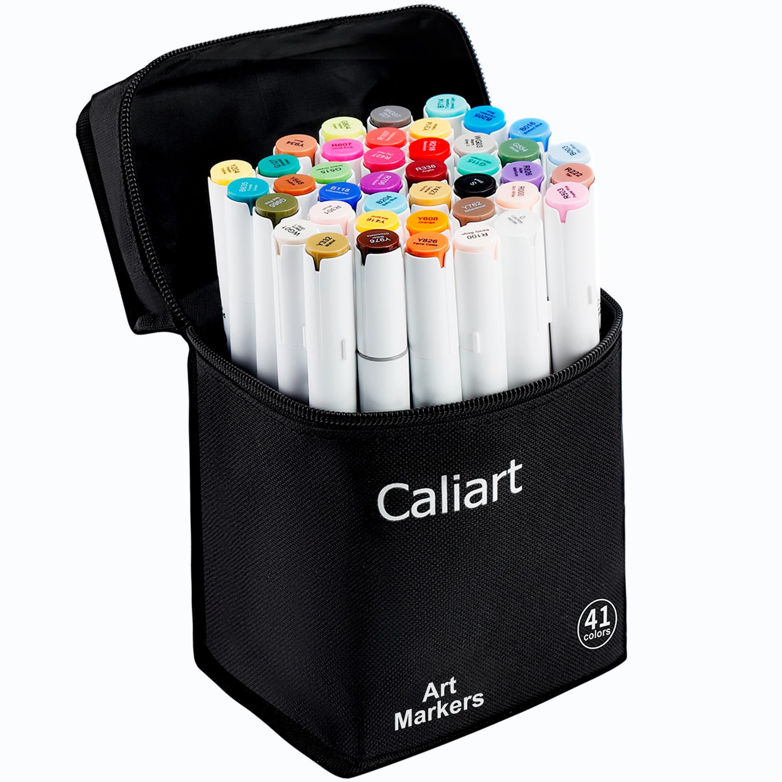 Marcadores de alcohol Caliart, 41 colores, marcadores para colorear de punta fina y cincel de doble punta