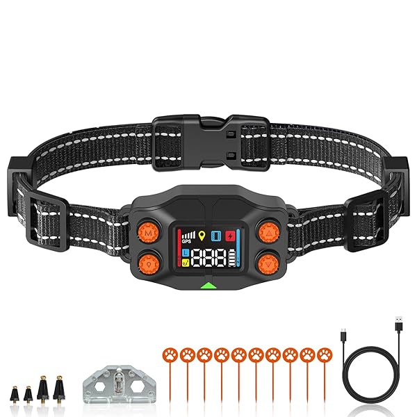 CHWWEN GPS WIRELESS DOG FENCE, GPS DOG COLLAR FENCE SYSTEM, ADJUSTABLE 25-999 YARDS RANGE, IPX7 WATERPROOF, 5 TRAINING MODES FOR MEDIUM/LARGE DOGS OVER 15 LBS