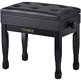FILISITE Adjustable Height Piano Bench Stool PU Leather Cushion Wooden Keyboard Seat with Music Storage (Black)
