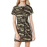 WDIRARA Girl's Camo Print Tie Front Round Neck Short Sleeve T Shirt Dress