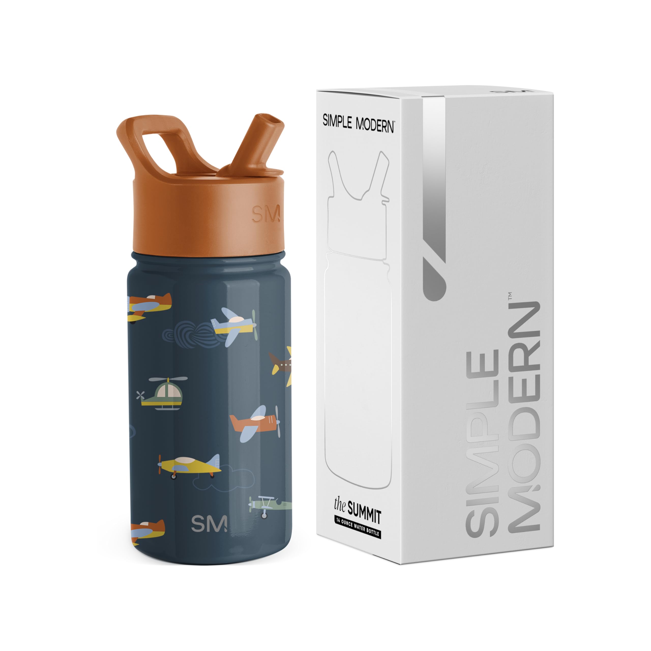 Photo 1 of Simple Modern Kids Summit Water Bottle with Straw Lid | 14oz Stainless Steel Cup Insulated Tumbler for Toddlers, School | Wheels Up