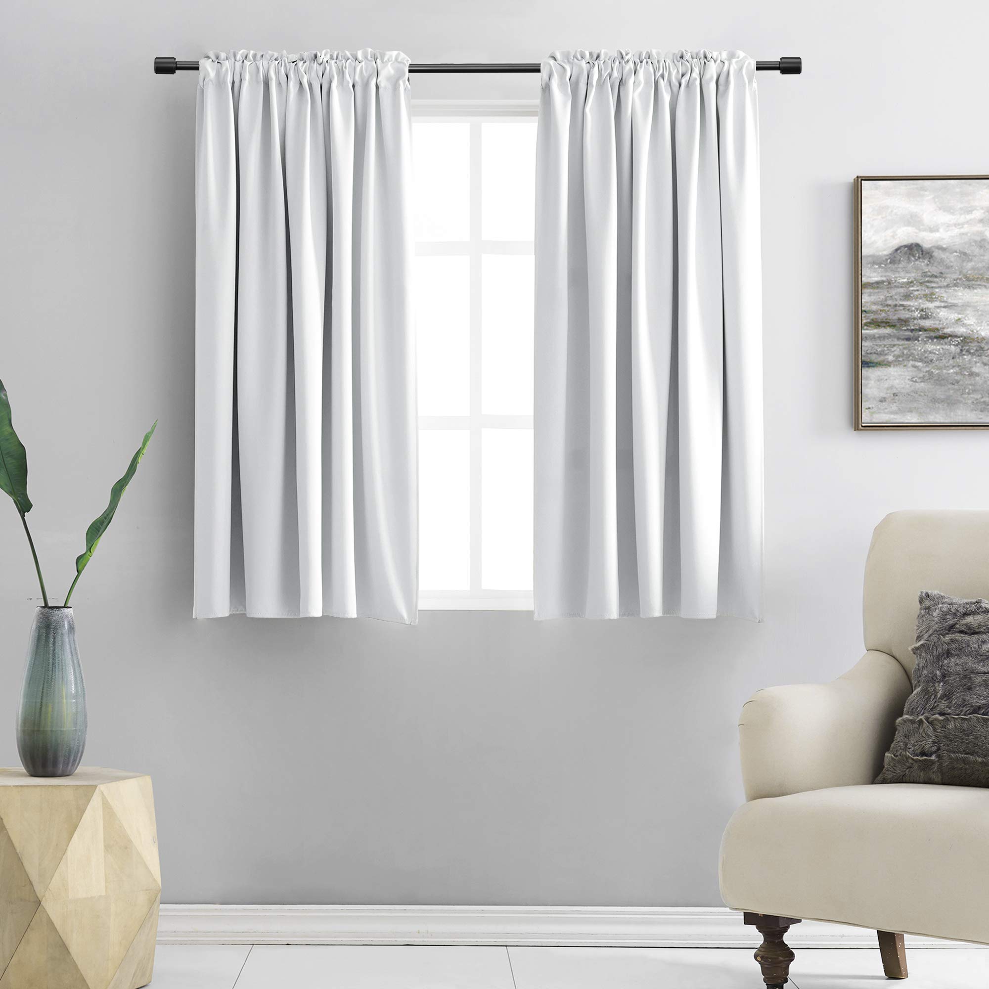 DONREN Greyish White Room Darkening Rod Pocket Curtain Panels - Window Treatment Thermal Insulated Curtains for Bedroom Off White(42 W by 45 L Inch,2 Panels)