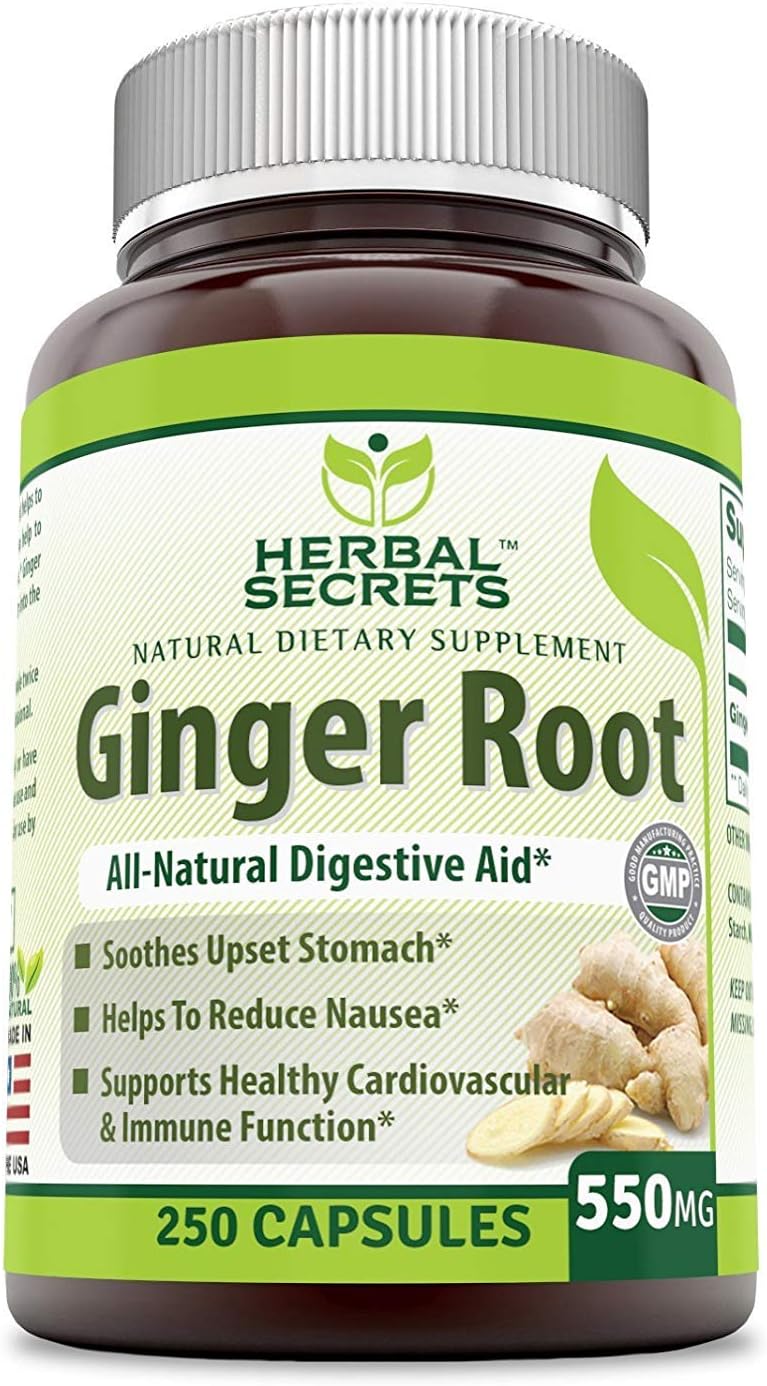 Herbal Secrets Ginger Root 550 Mg 250 Capsules (Non-GMO)- Helps to Reduce Nausea * Supports Upset Stomach*: Health & Personal Care